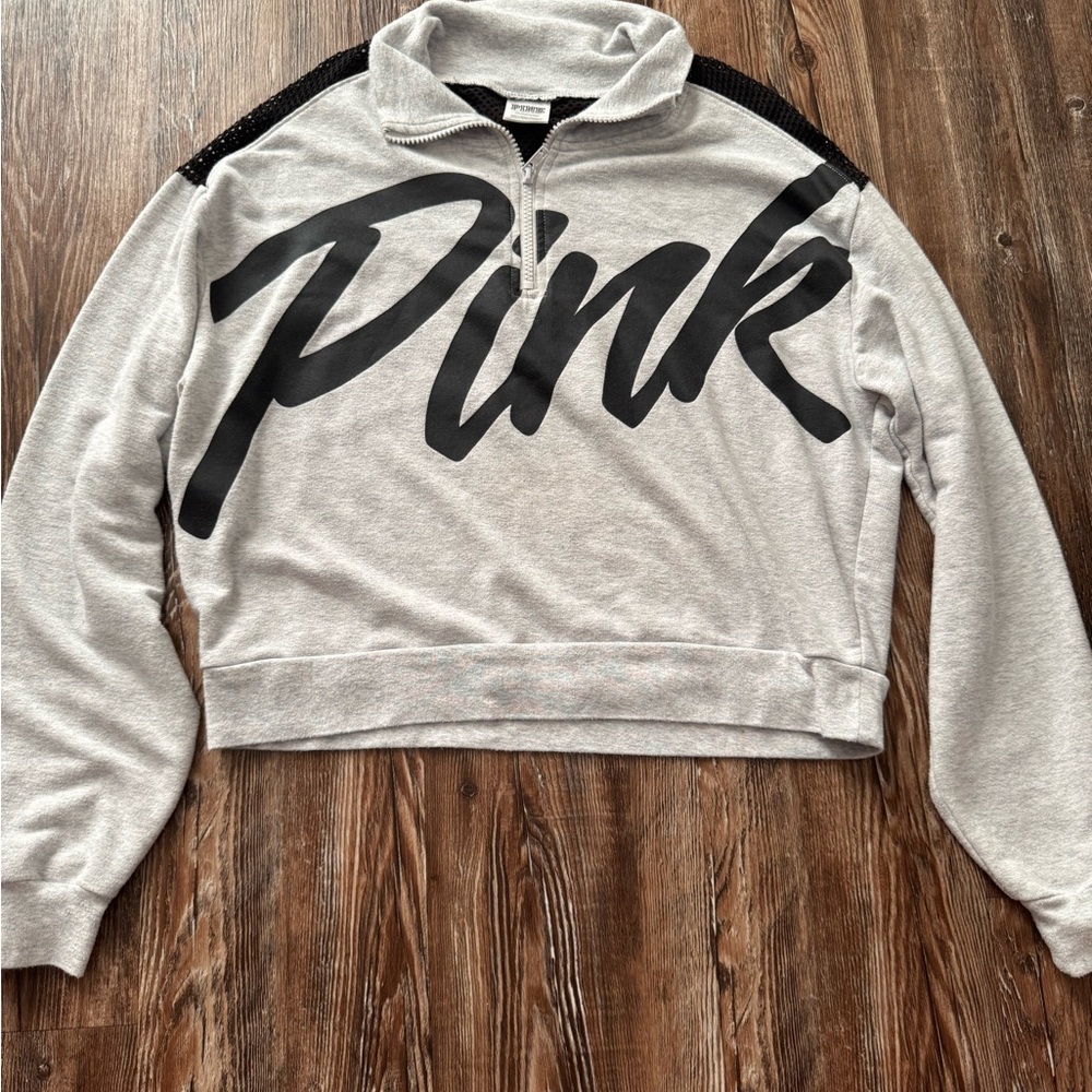 Victoria's Secret PINK Gray and Black half-zip with mesh back